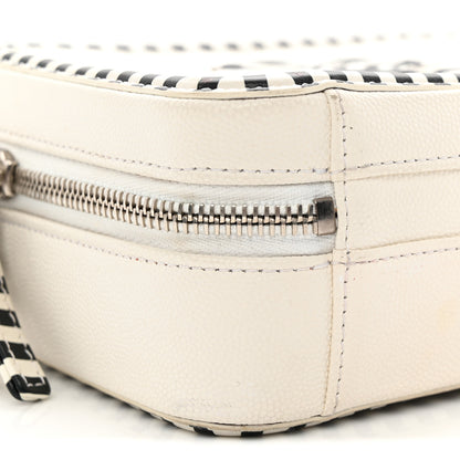 Chanel Caviar Quilted Striped Small CC Filigree Vanity Case White Black 8 of 10