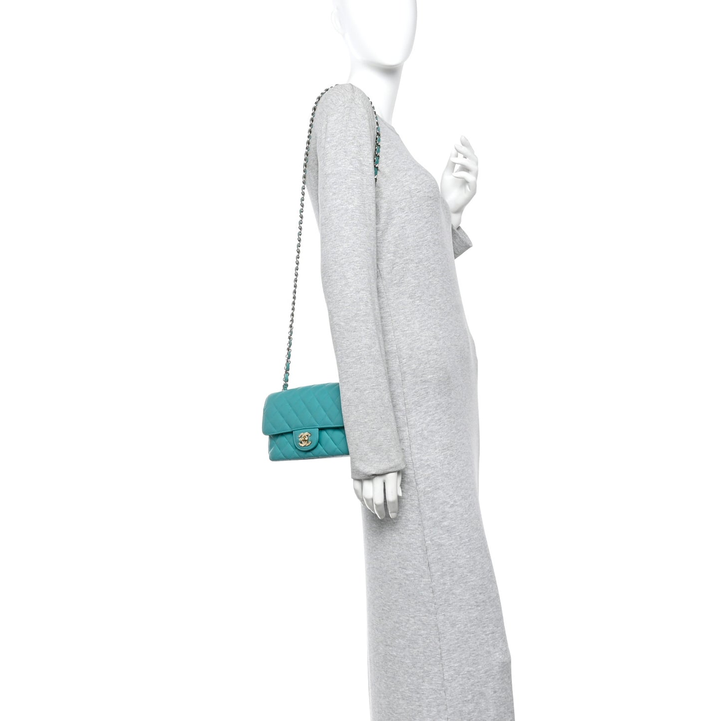 Caviar Quilted Mini Rectangular Flap Turquoise