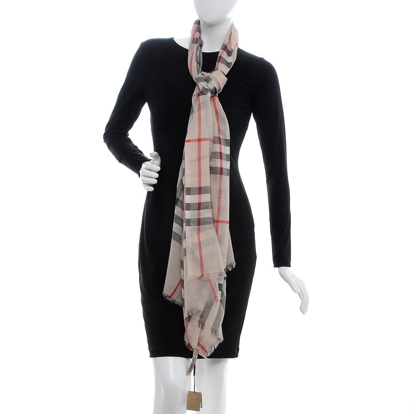 Wool Silk Gauze Giant Check Lightweight Scarf Stone
