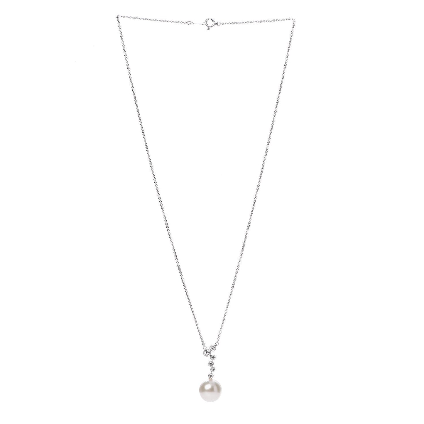 18K White Gold Diamond Akoya Pearl 11mm Pendant Necklace