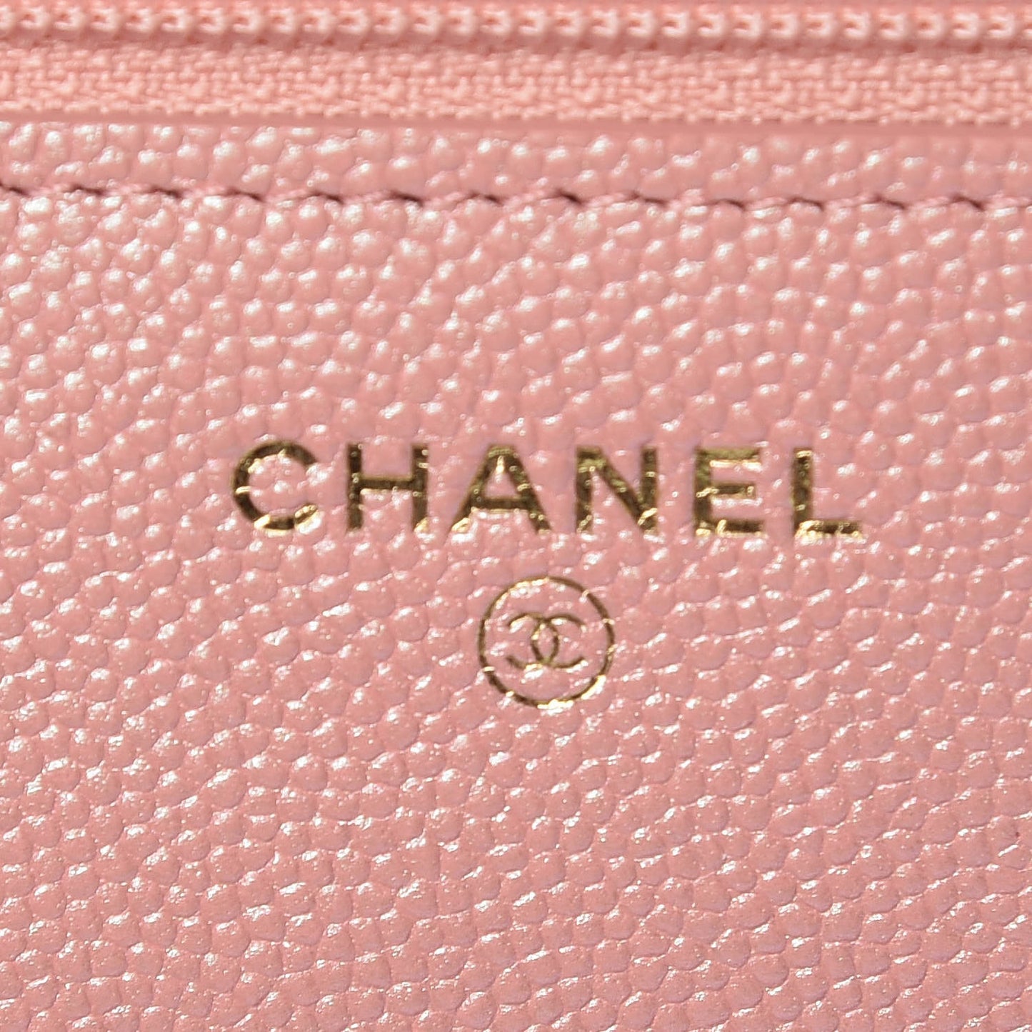 Iridescent Caviar Quilted Wallet on Chain WOC Rose Pink