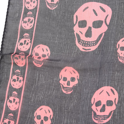 Alexander McQueen Silk Chiffon Skull Scarf Black Pink 5 of 7
