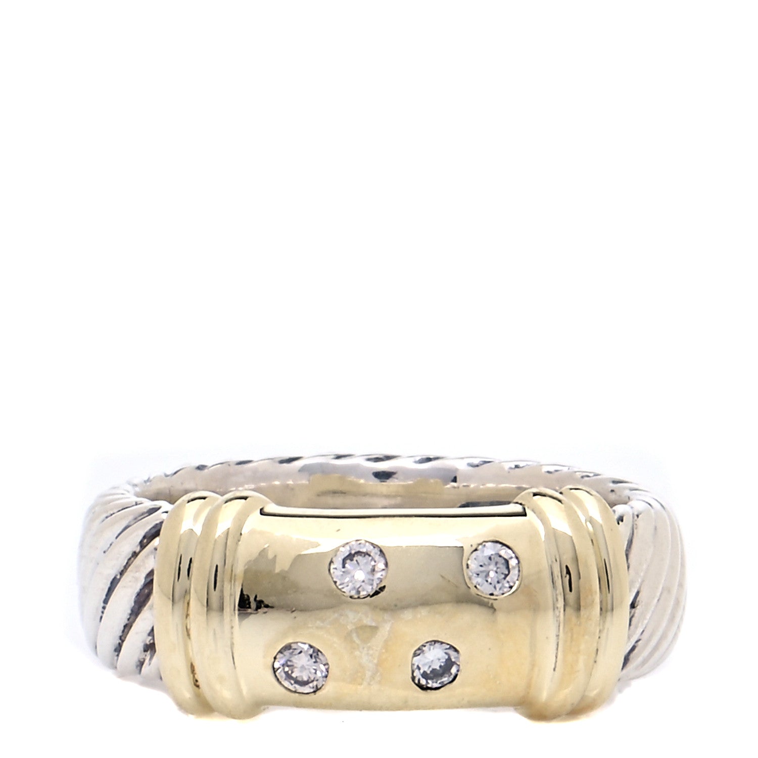David Yurman Sterling Silver 14K Yellow Gold Diamond Metro Cable Ring 51 5.75 1 of 5