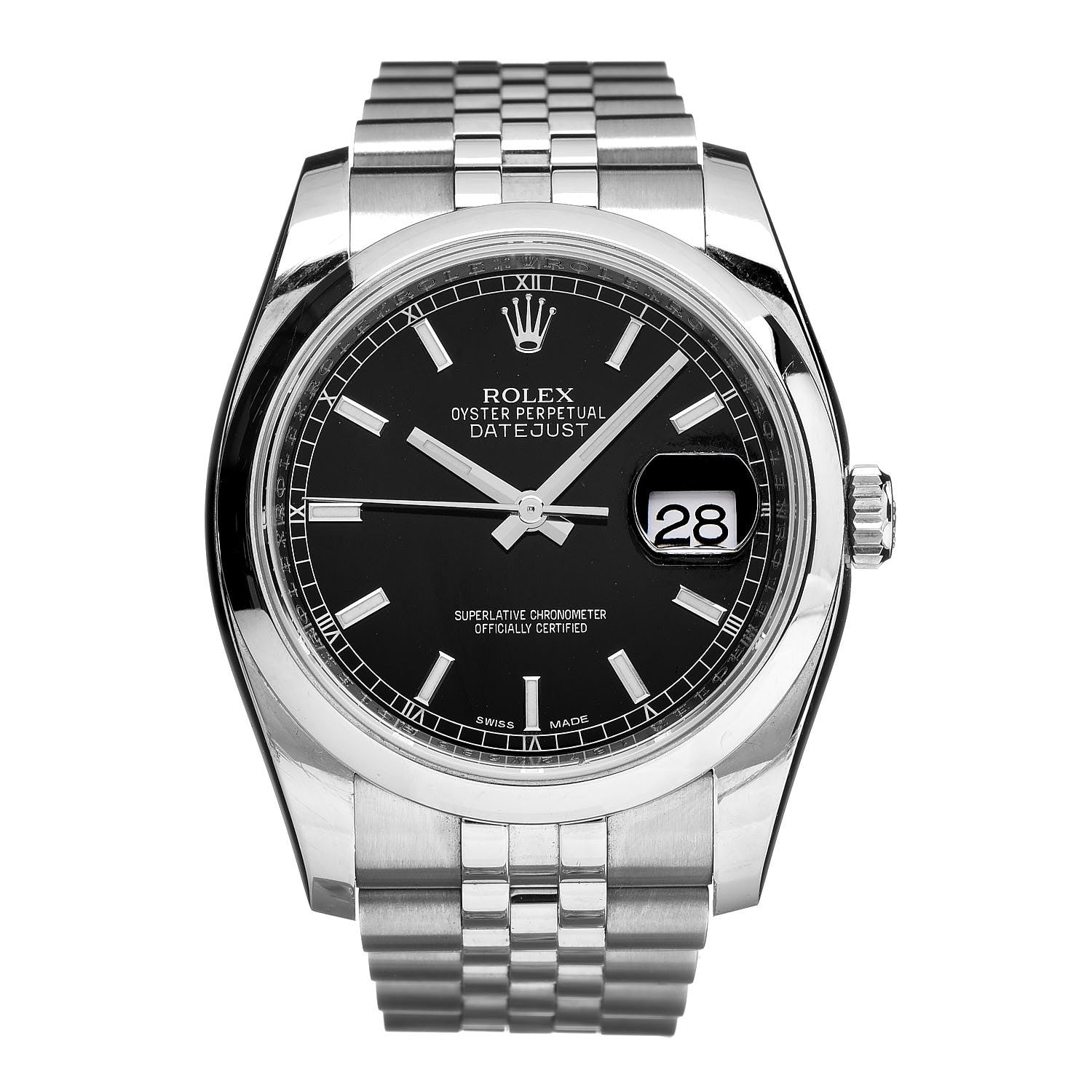 Rolex Stainless Steel 36mm Oyster Perpetual Datejust Watch Black 116200 1 of 8