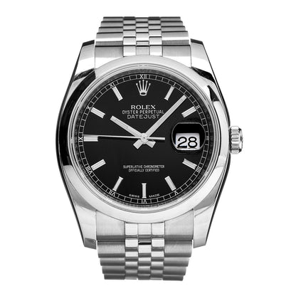 Rolex Stainless Steel 36mm Oyster Perpetual Datejust Watch Black 116200 1 of 8
