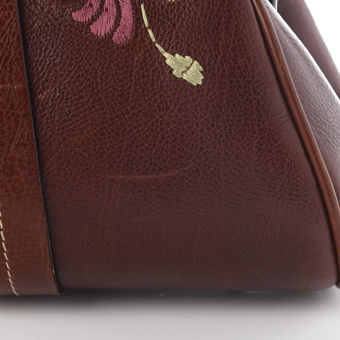Grained Calfskin Romantic Flowers Frame Satchel Brown