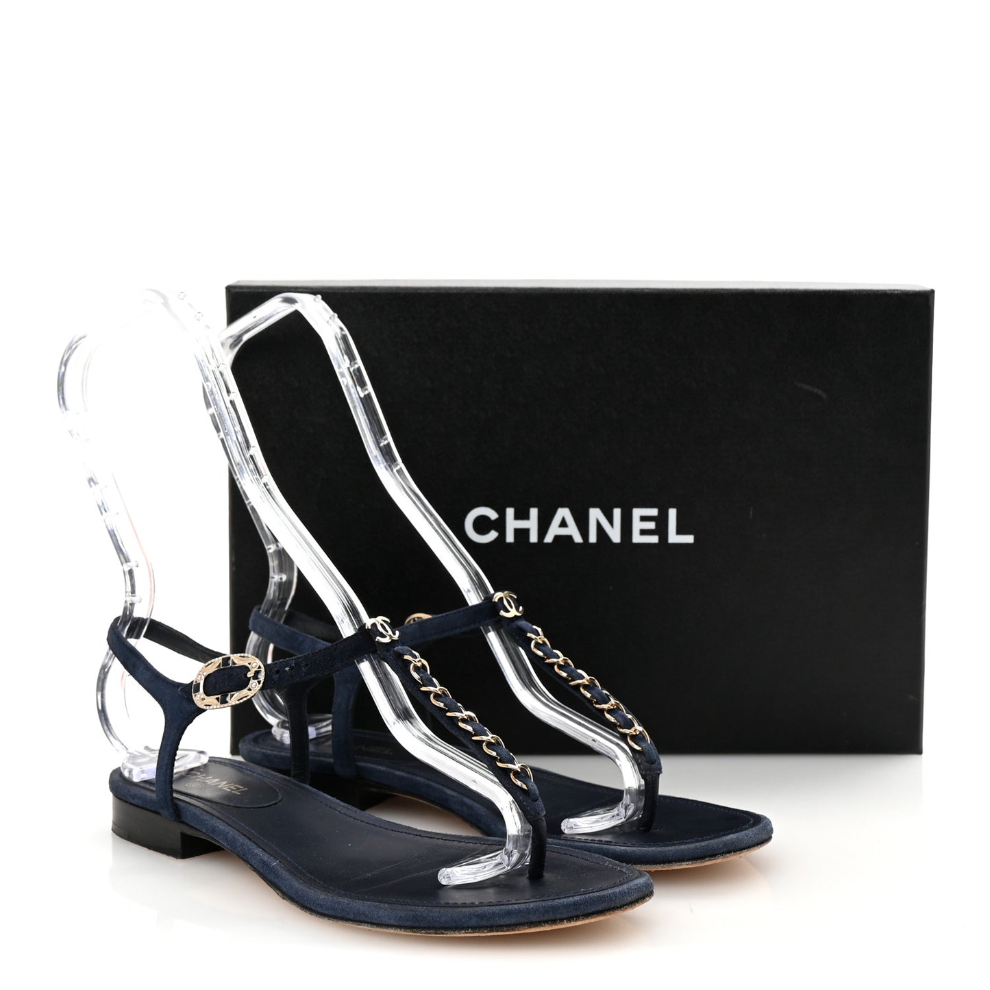 Suede Calfskin Thong Sandals 37 Navy Blue