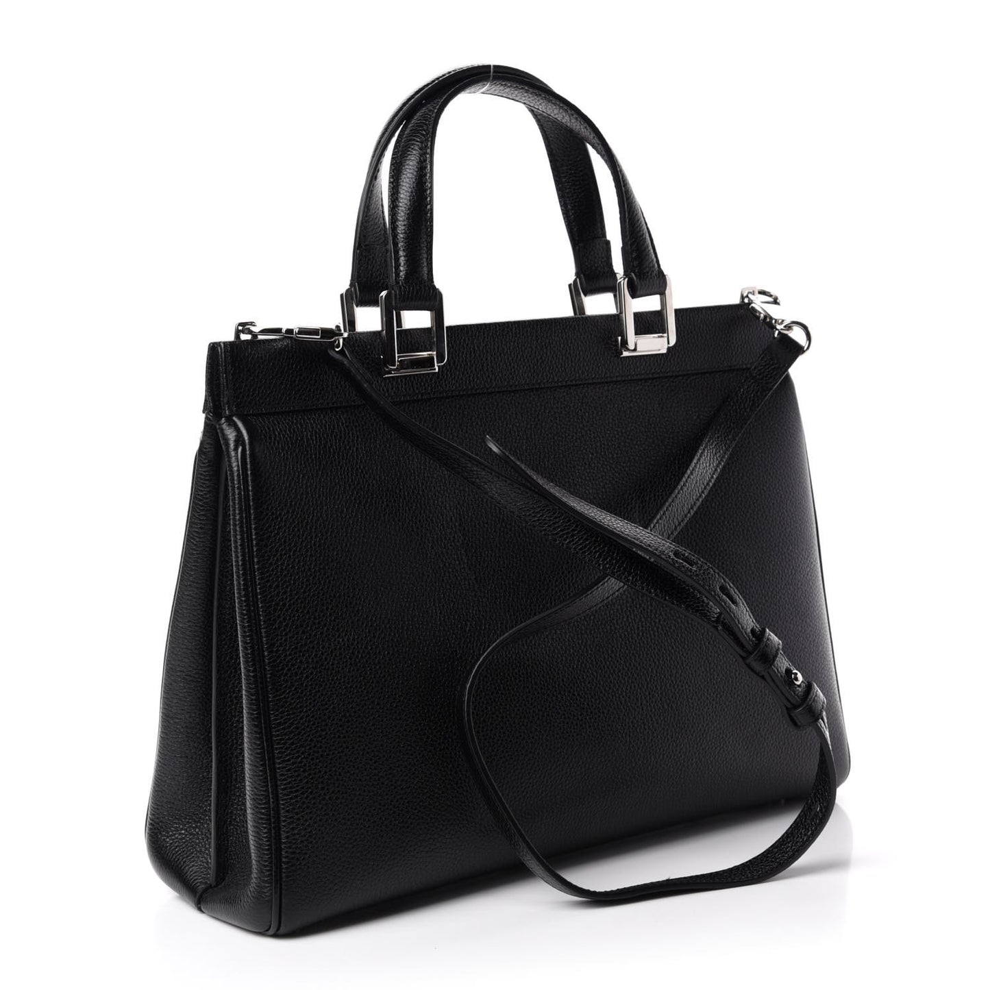 Grainy Calfskin Medium Zumi Top Handle Bag Black
