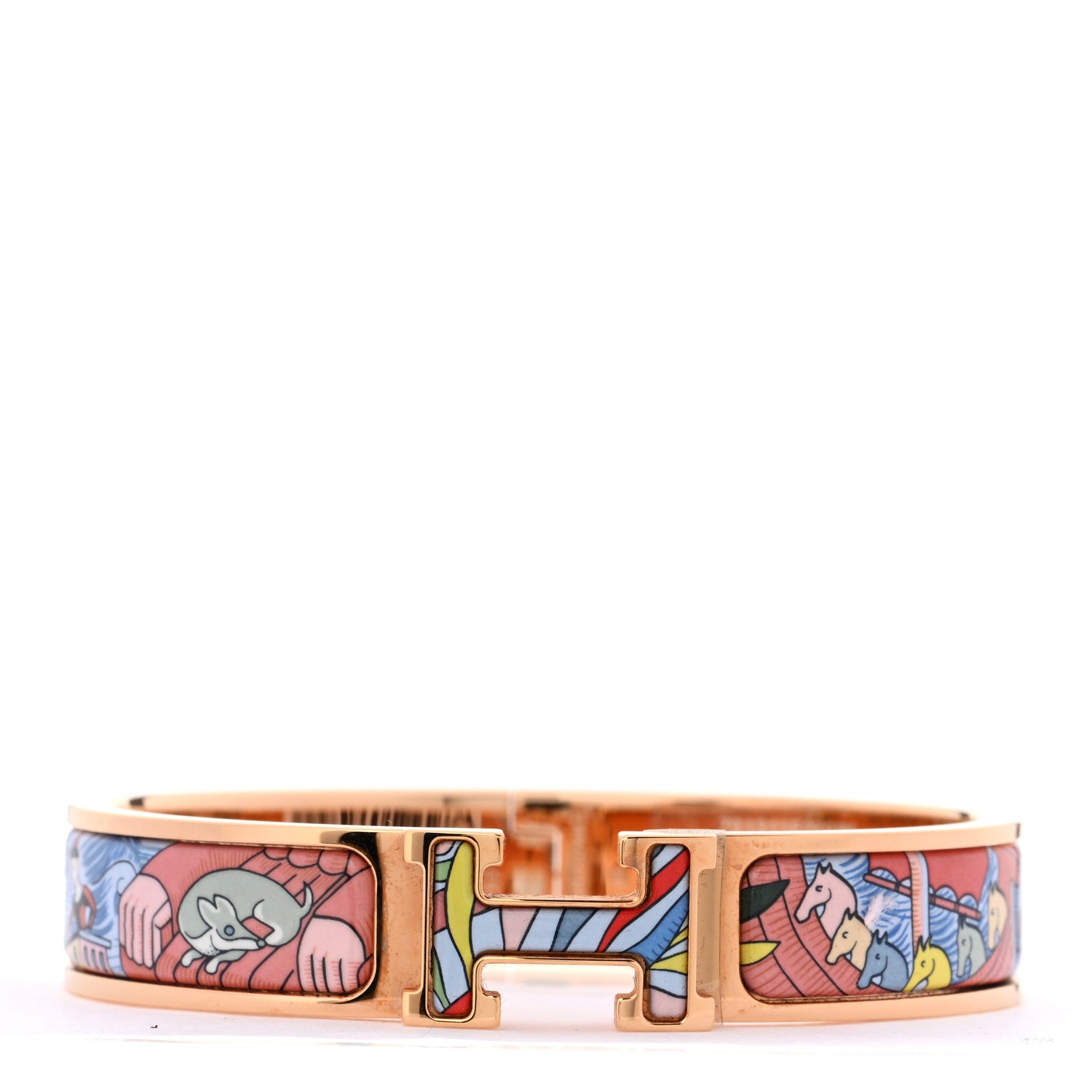 Hermes Enamel Narrow Print Cosmographia Universalis Clic Clac H Bracelet PM Album De Soie 1 of 4