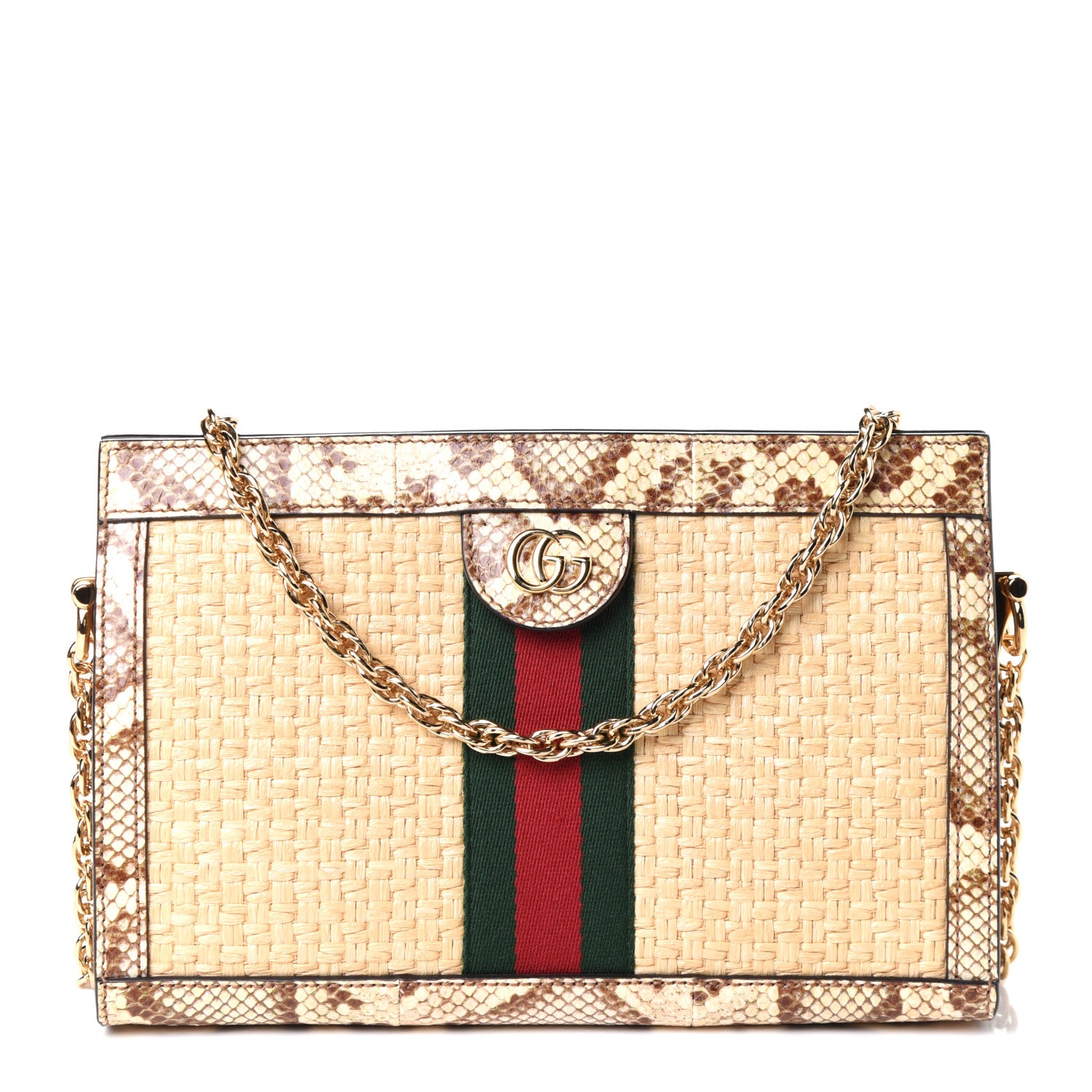 Gucci Raffia Elaphe GG Small Ophidia Chain Shoulder Bag Natural Cream Brown 1 of 4