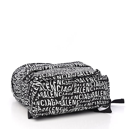Balenciaga Nylon Wave Logo Printed Wheel Backpack Black White 3 of 10