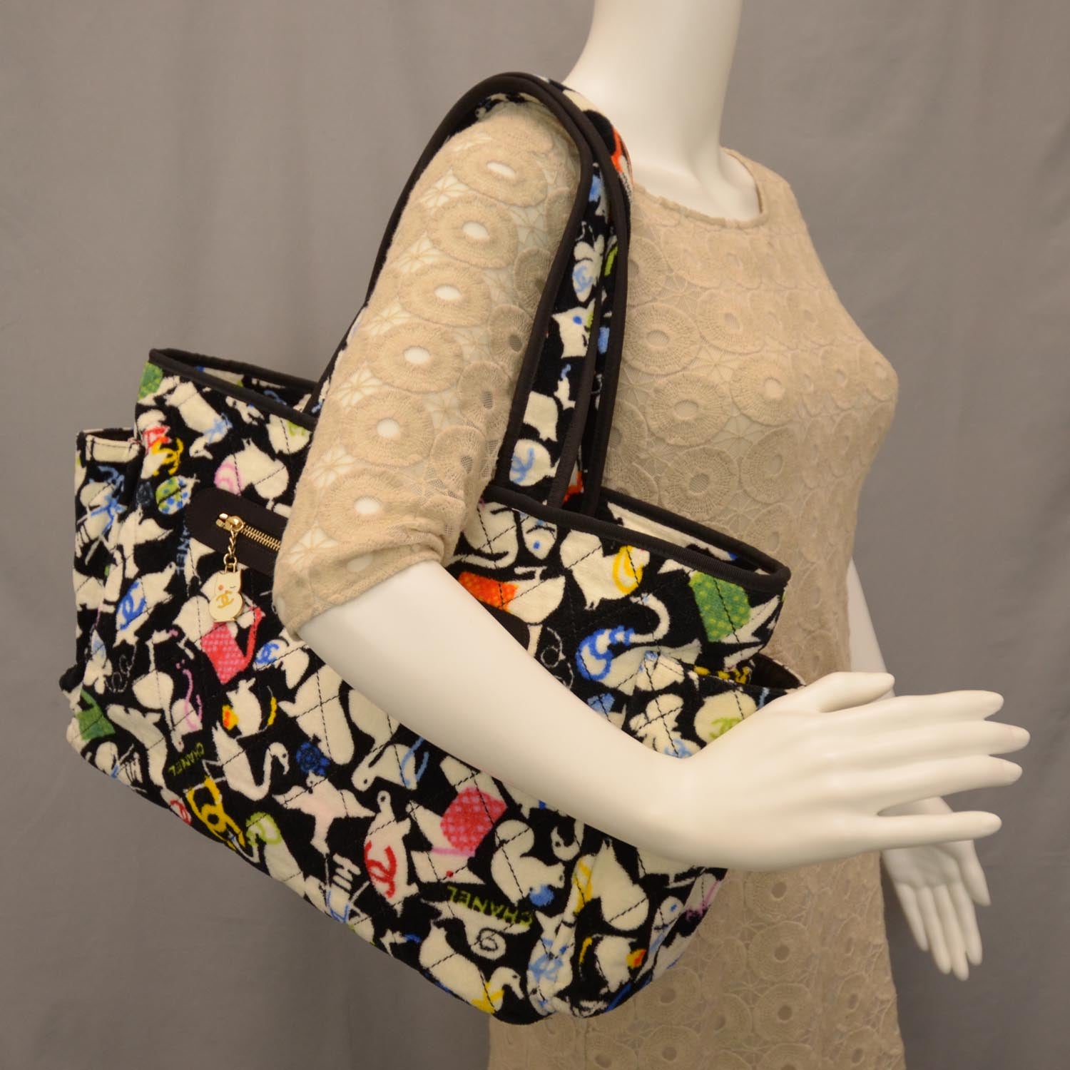 Chanel Terry Cotton Baby Animals Diaper Bag Black 2 of 9