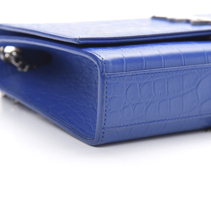 Saint Laurent Calfskin Crocodile Embossed Medium Classic Monogram Kate Tassel Satchel Bleu Majorelle 9 of 12