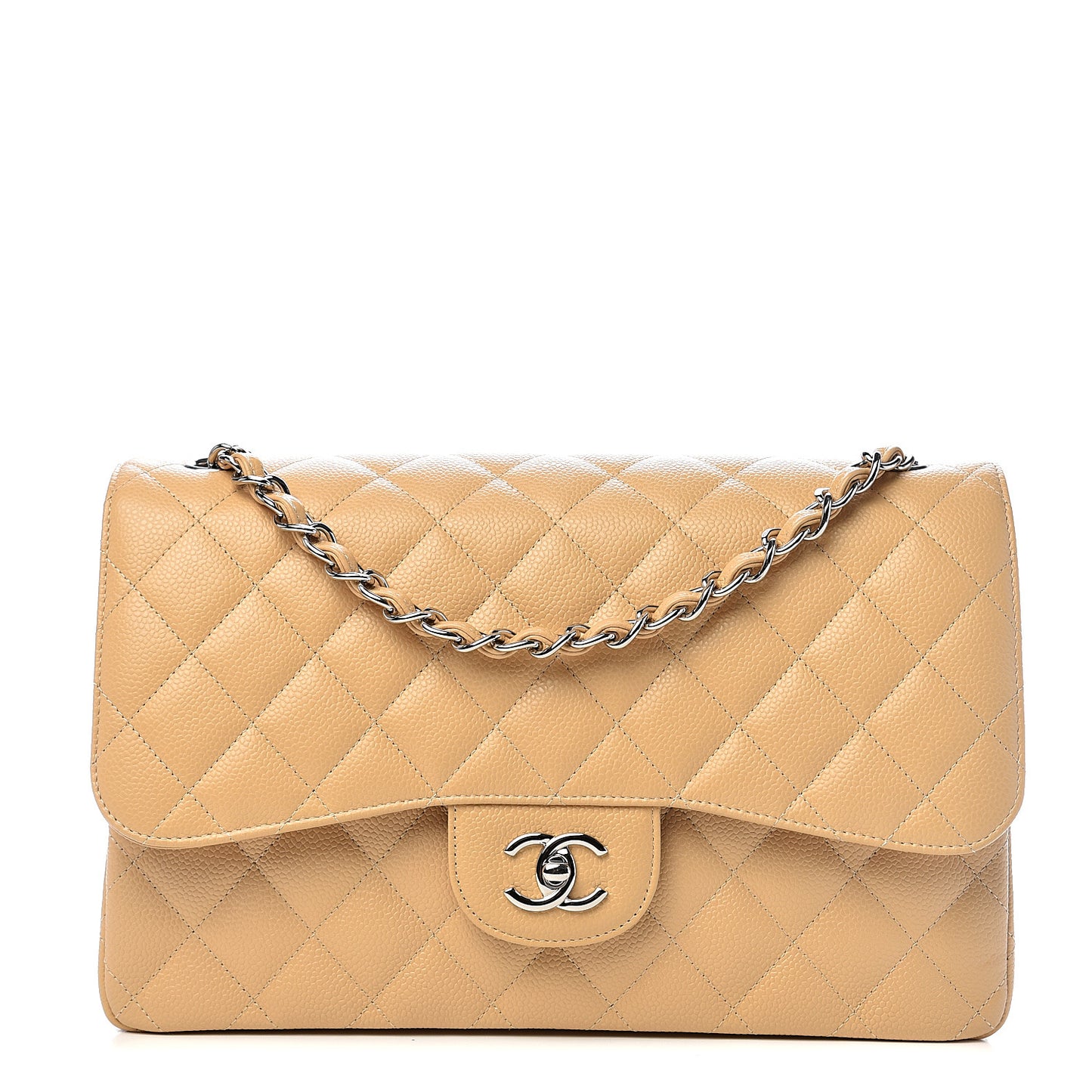 Caviar Quilted Jumbo Double Flap Beige