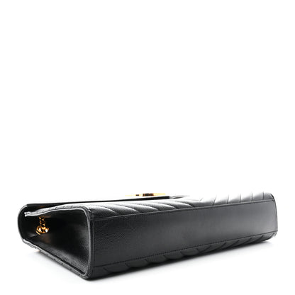 Saint Laurent Grain De Poudre Matelasse Chevron Large Monogram Satchel Black 4 of 10