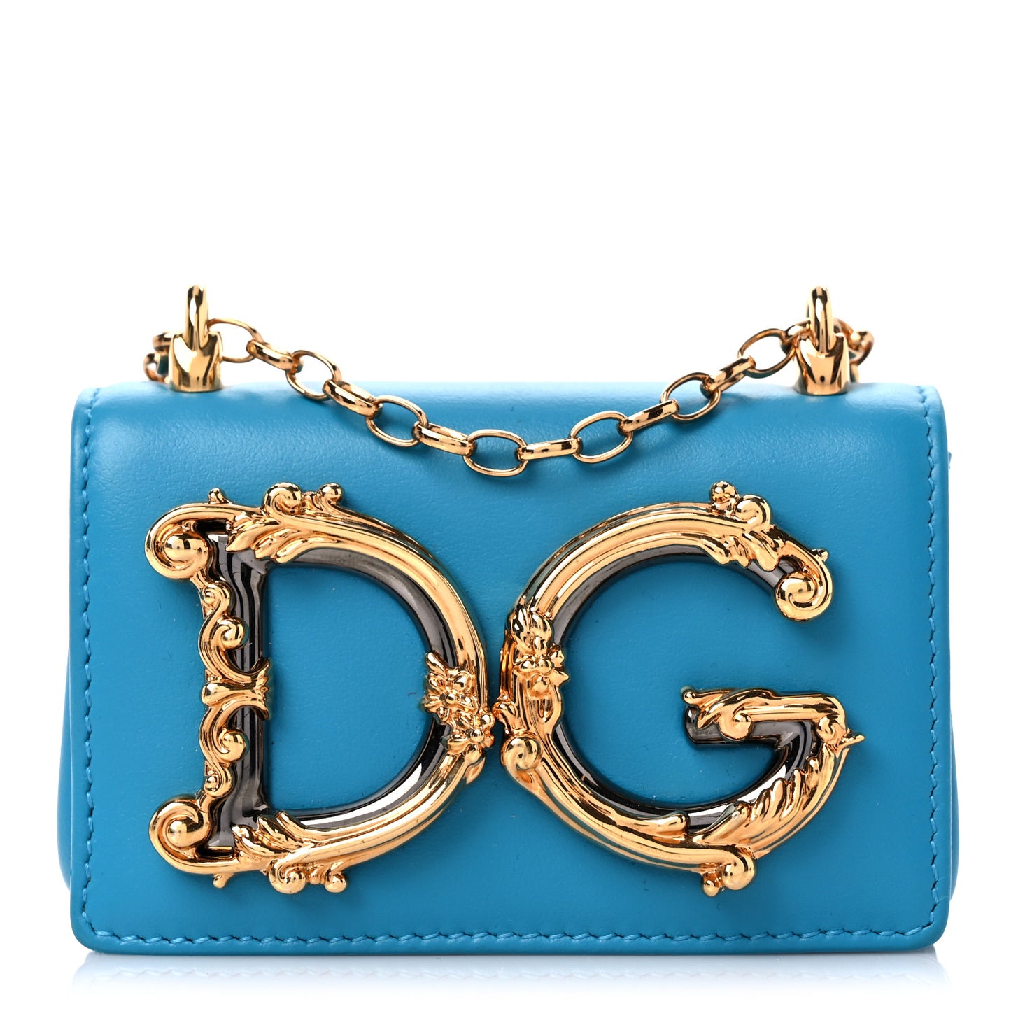 Calfskin Micro DG Girls Shoulder Bag Turquoise