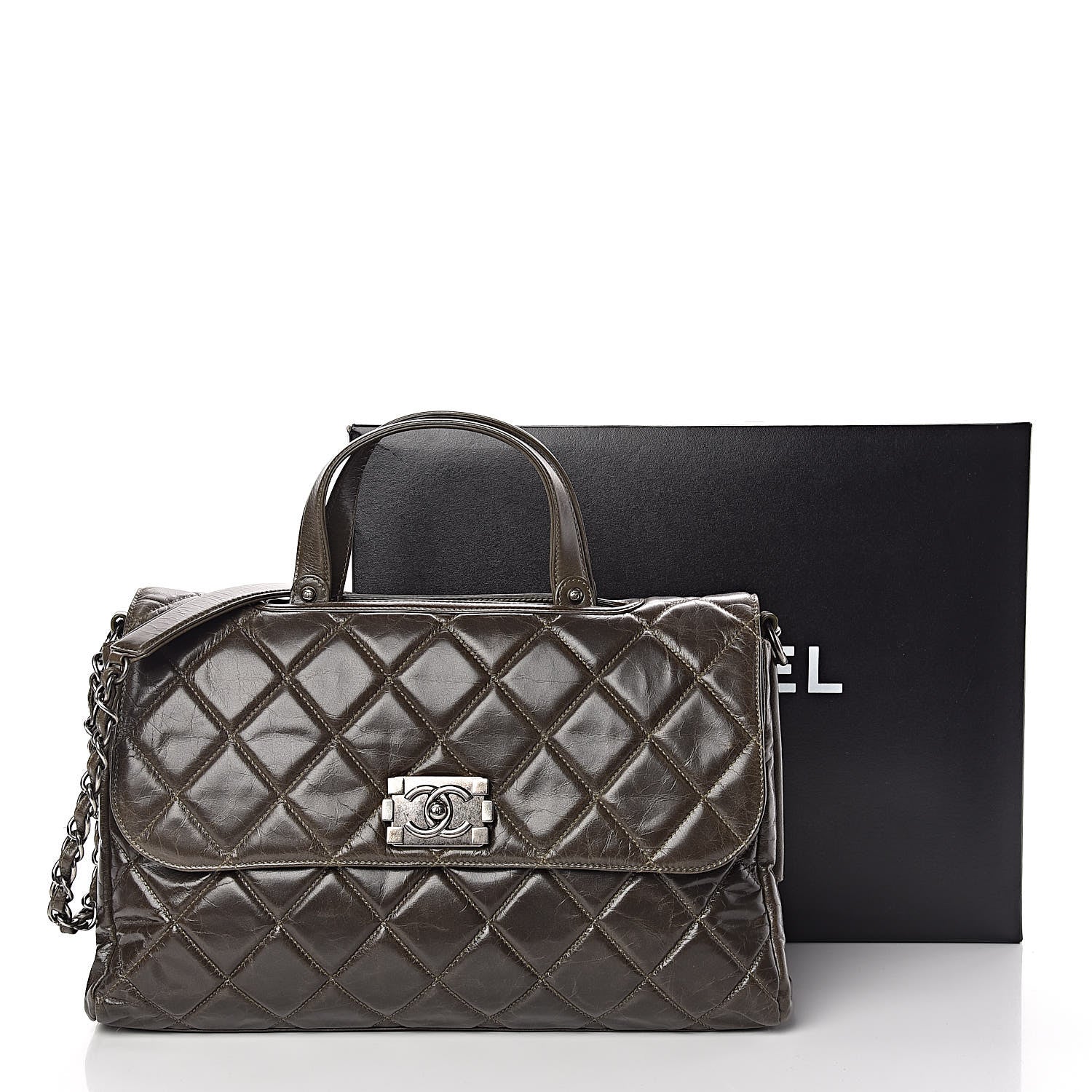 Chanel Glazed Calfskin Boy Satchel Flap Dark Grey 13 of 13