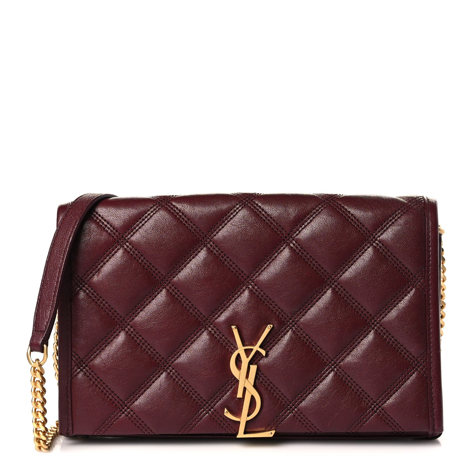 Saint Laurent Lambskin Diamond Quilted Angie Chain Bag Burgundy 1 of 9