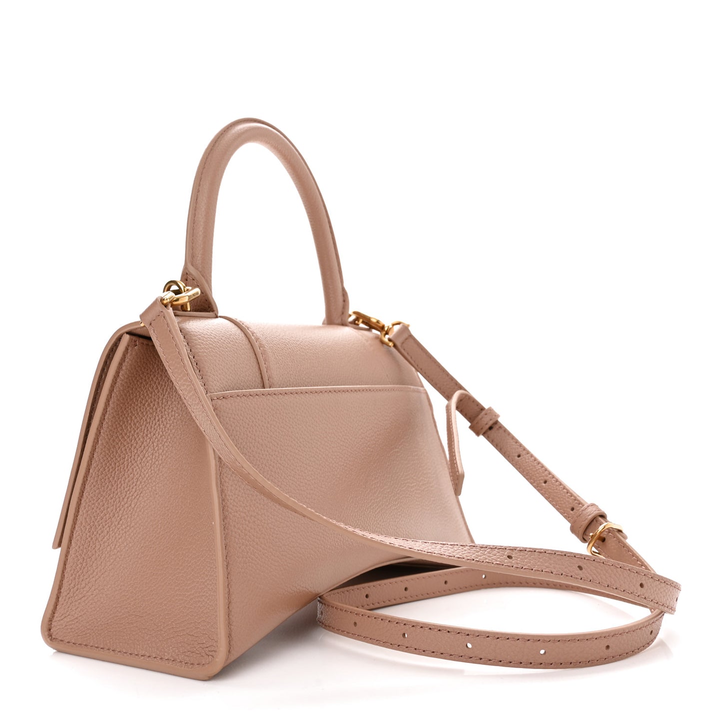 Grained Calfskin Small Hourglass Top Handle Bag Nude Beige