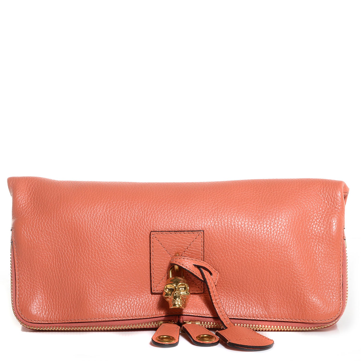 Alexander McQueen Grainy Calfskin Padlock Skull Clutch Coral 1 of 8