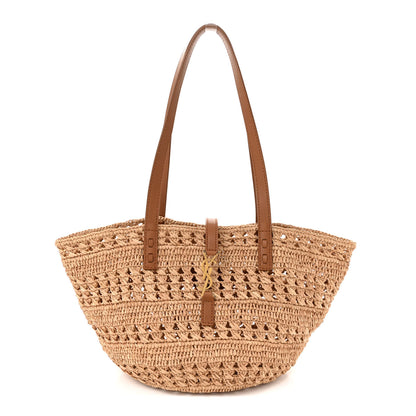 Saint Laurent Raffia Calfskin Small Panier Tote Naturel 1 of 12