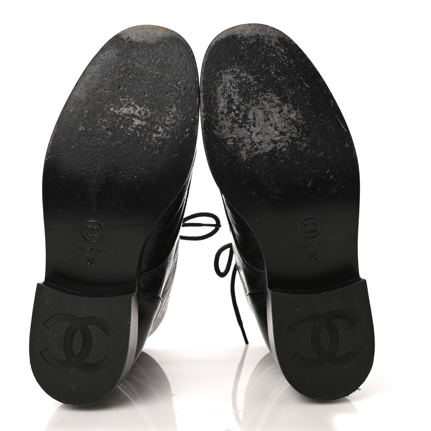 Chanel Aged Calfskin Lace Up Combat Boots 38 Black 5 of 9