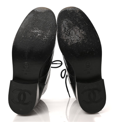 Chanel Aged Calfskin Lace Up Combat Boots 38 Black 5 of 9