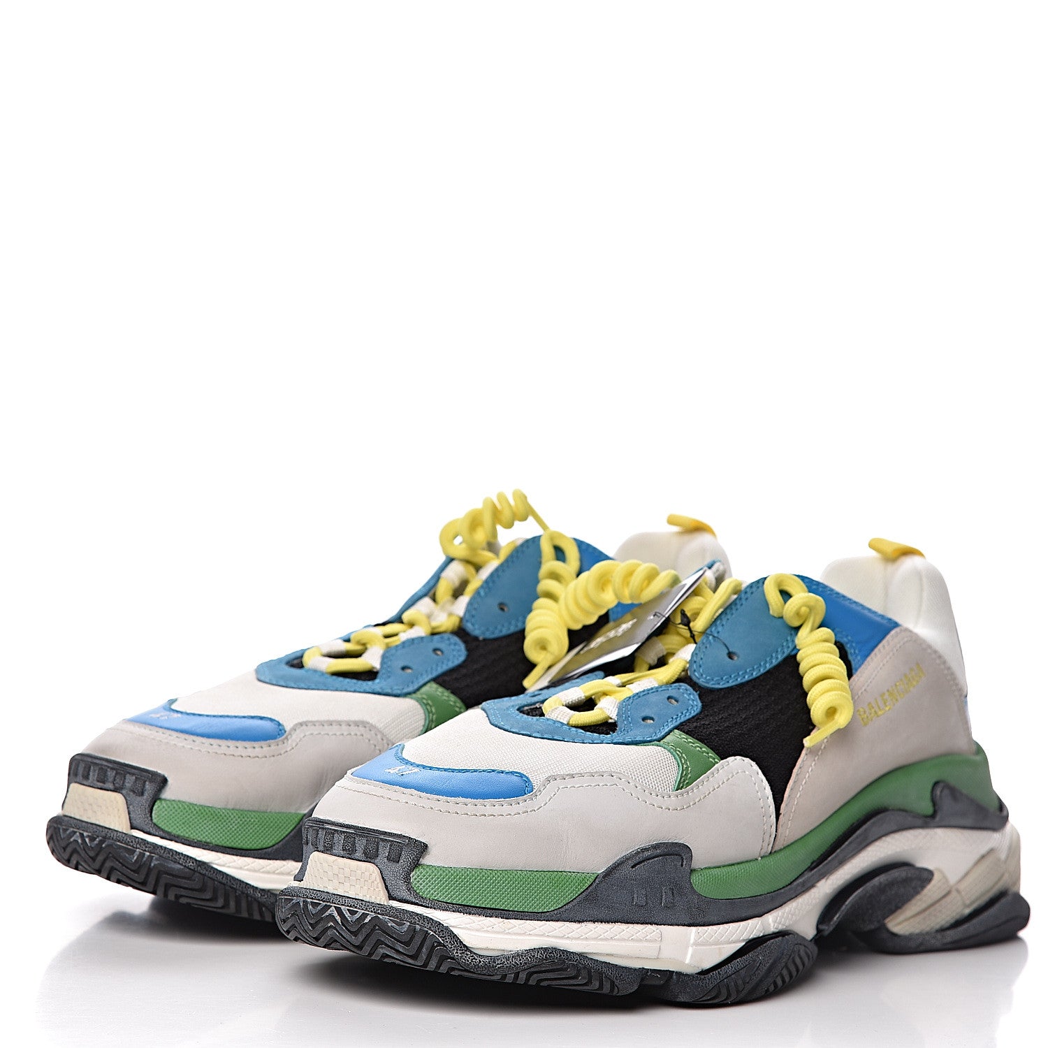 Balenciaga Fabric Mesh Nappa Mens Triple S Sneakers 47 Bleu White Vert Jaune 3 of 11