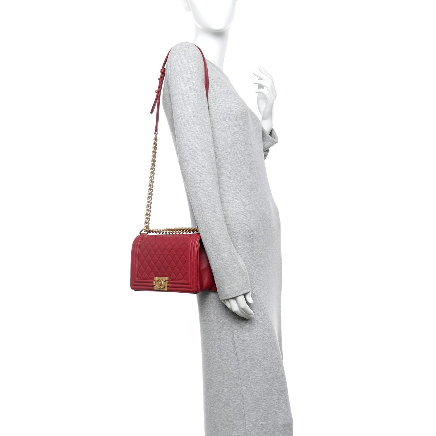 Lambskin Quilted Medium Boy Flap Dark Red