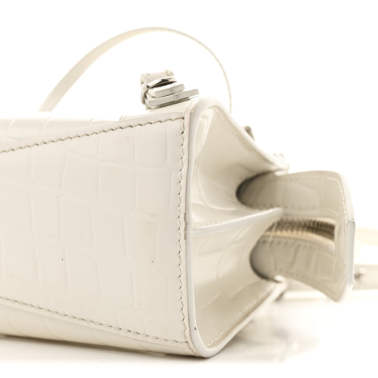 Semi Shiny Calfskin Crocodile Embossed Neo Classic Silver Hardware Nano City Crossbody White