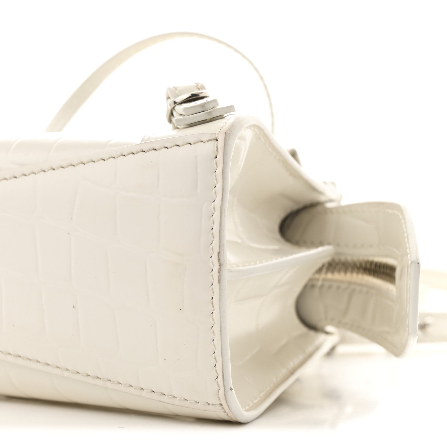 Balenciaga Semi Shiny Calfskin Crocodile Embossed Neo Classic Silver Hardware Nano City Crossbody White 10 of 13