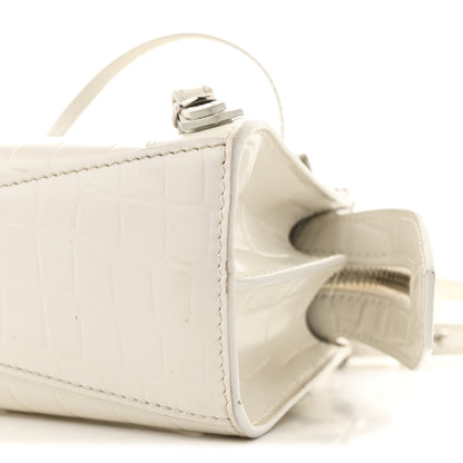 Balenciaga Semi Shiny Calfskin Crocodile Embossed Neo Classic Silver Hardware Nano City Crossbody White 10 of 13