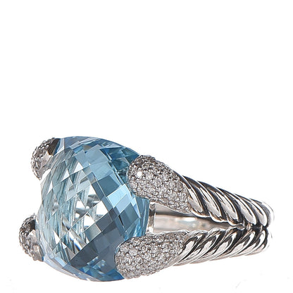 David Yurman Sterling Silver Diamond Blue Topaz Willow Ring 51.9 6 3 of 6