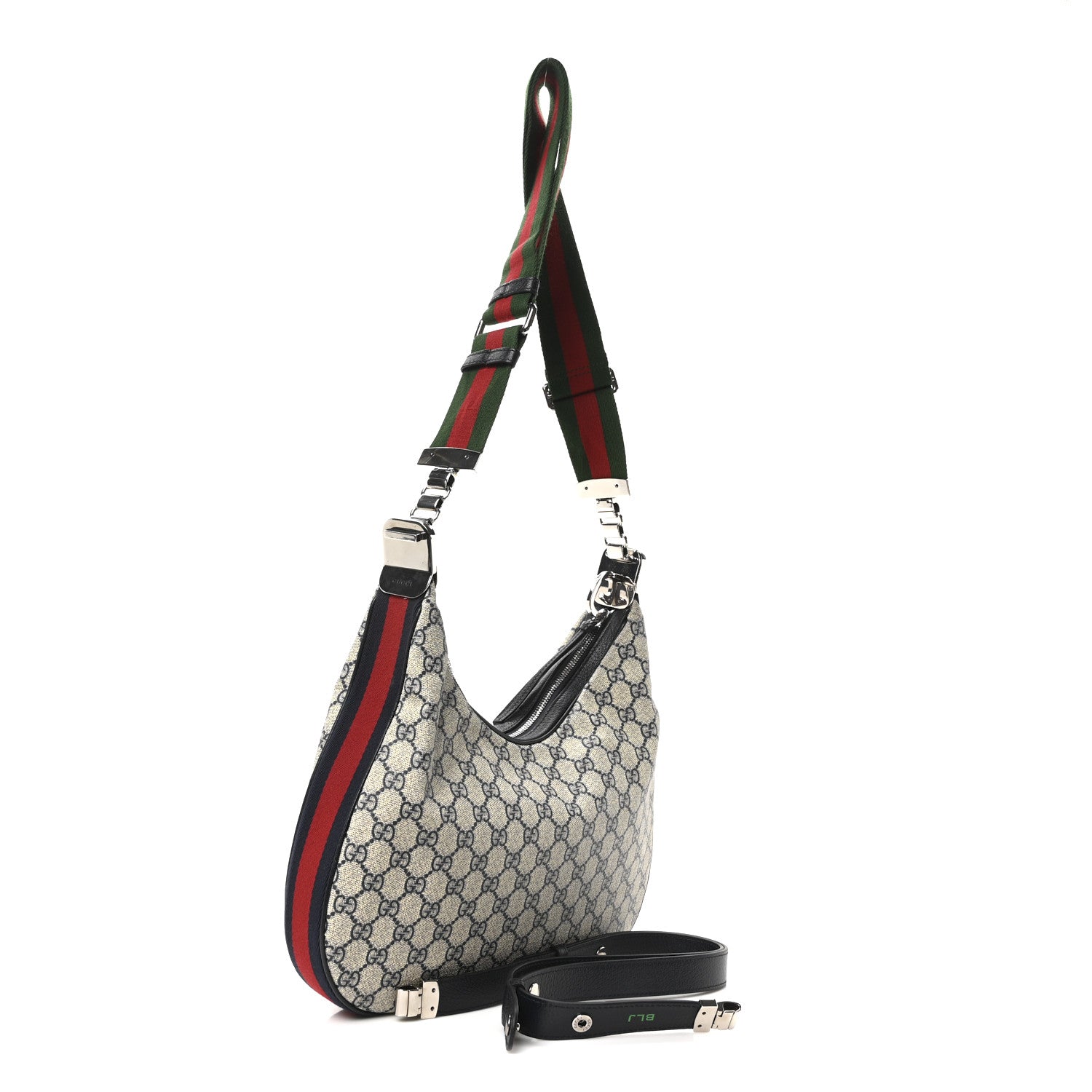 Gucci GG Supreme Monogram Textured Calfskin Web Large Attache Shoulder Bag Beige Blue 3 of 10