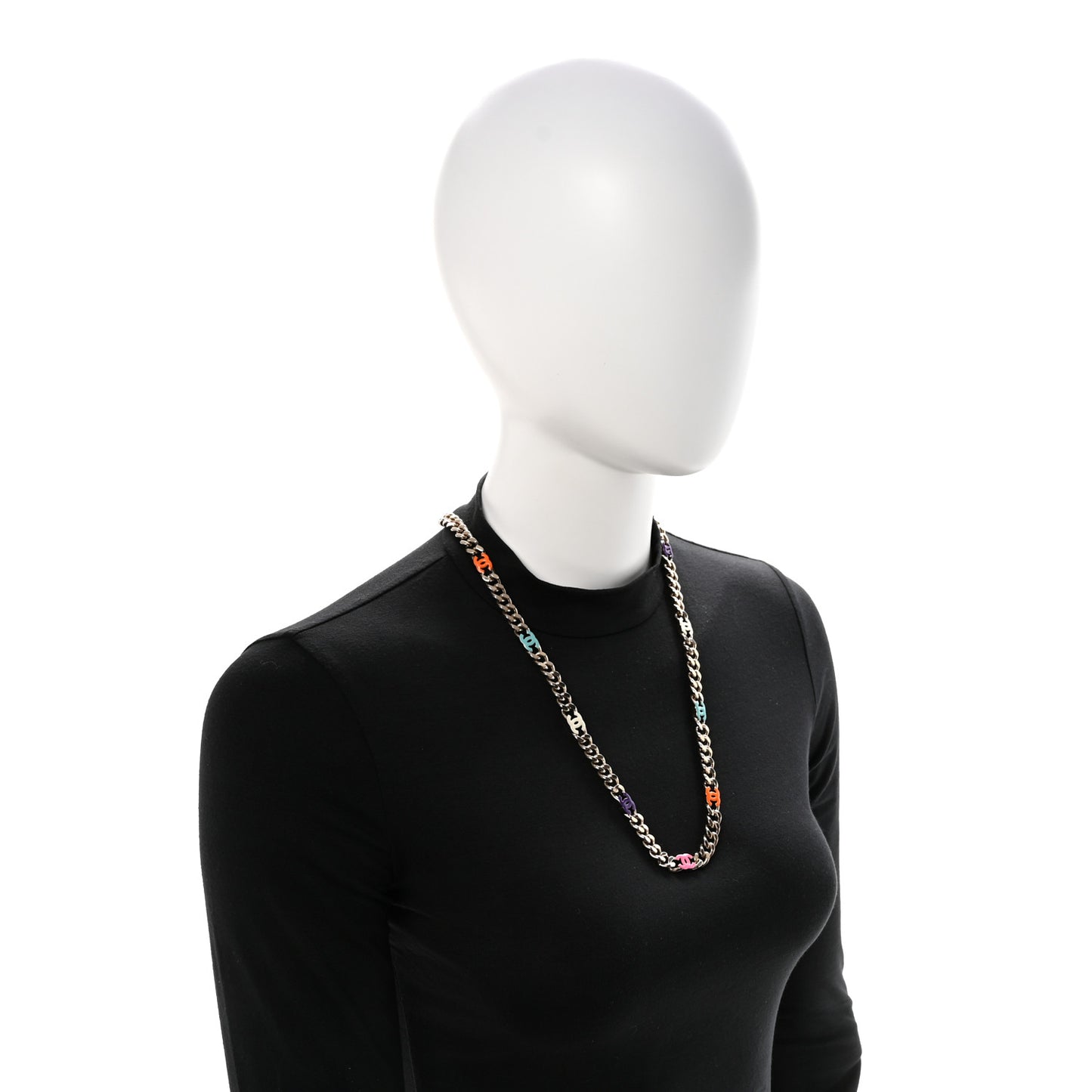Metal Enamel Chain CC Necklace Gold Multicolor