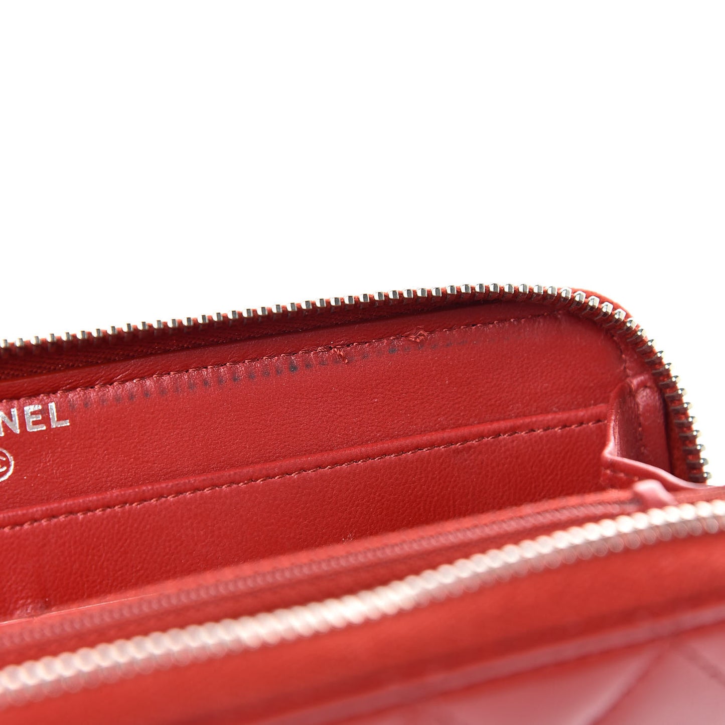 Lambskin Quilted Large Gusset Zip Around Wallet Red