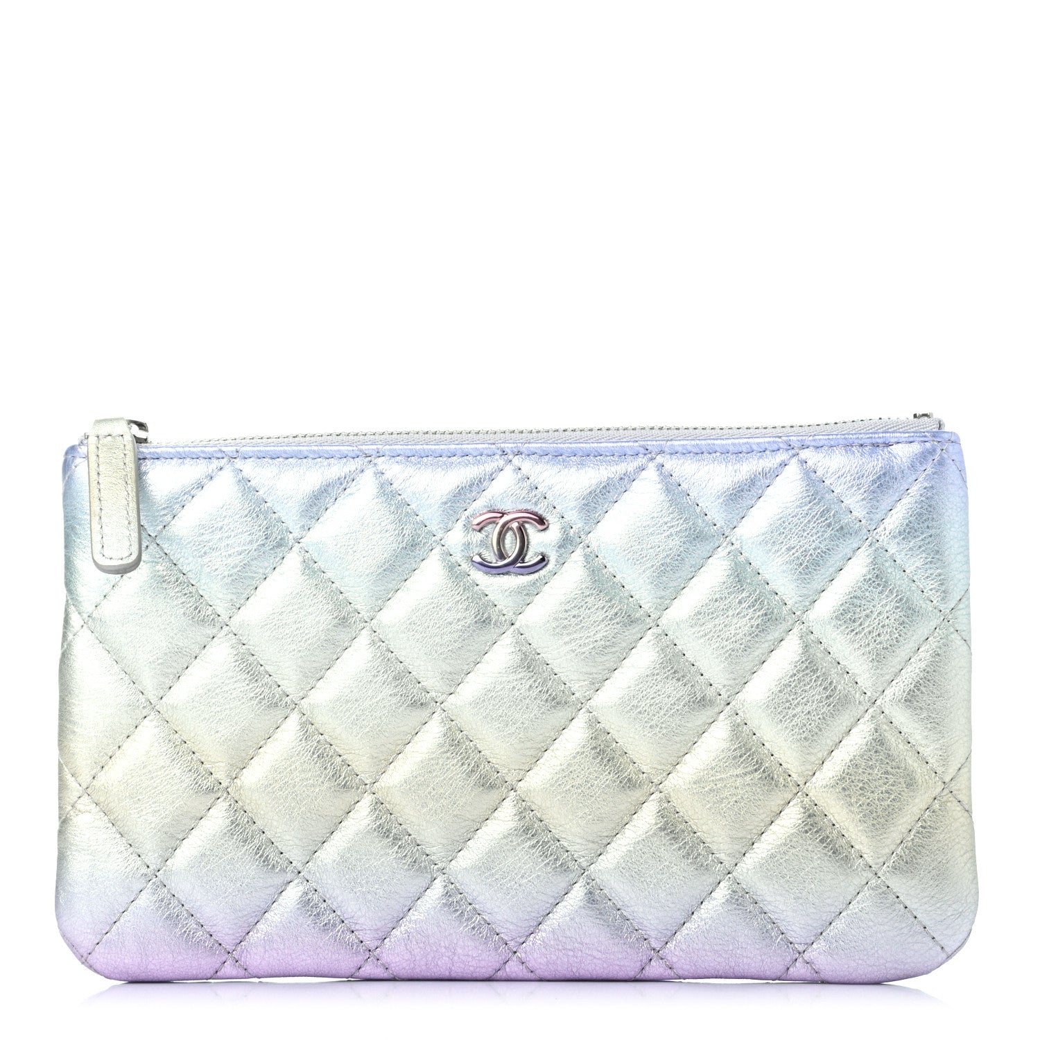 Chanel Gradient Metallic Calfskin Quilted Cosmetic Case Silver Blue Yellow Purple 1 of 8