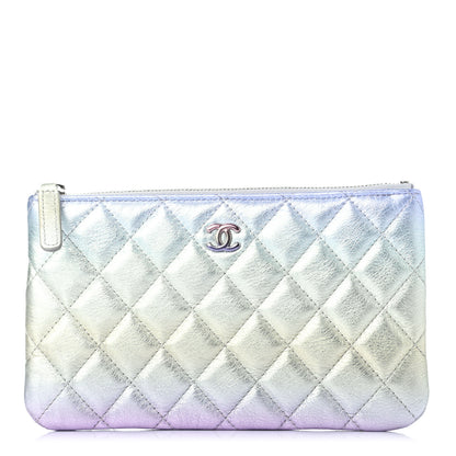 Chanel Gradient Metallic Calfskin Quilted Cosmetic Case Silver Blue Yellow Purple 1 of 8