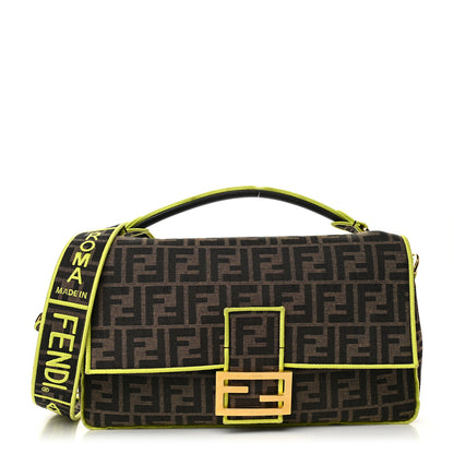 Fendi Fabric Jacquard FF 1974 Large Baguette Tobacco Moro Giallo Fluo 1 of 9