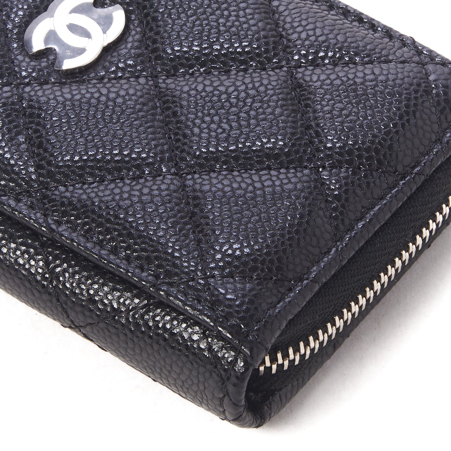 Caviar Quilted Zip Card Holder Black