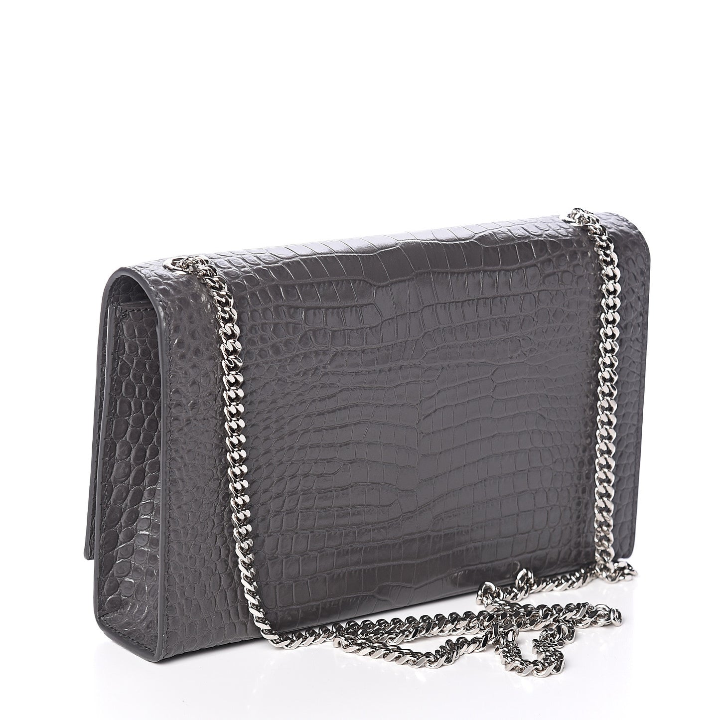 Calfskin Crocodile Embossed Medium Classic Monogram Kate Tassel Satchel Storm