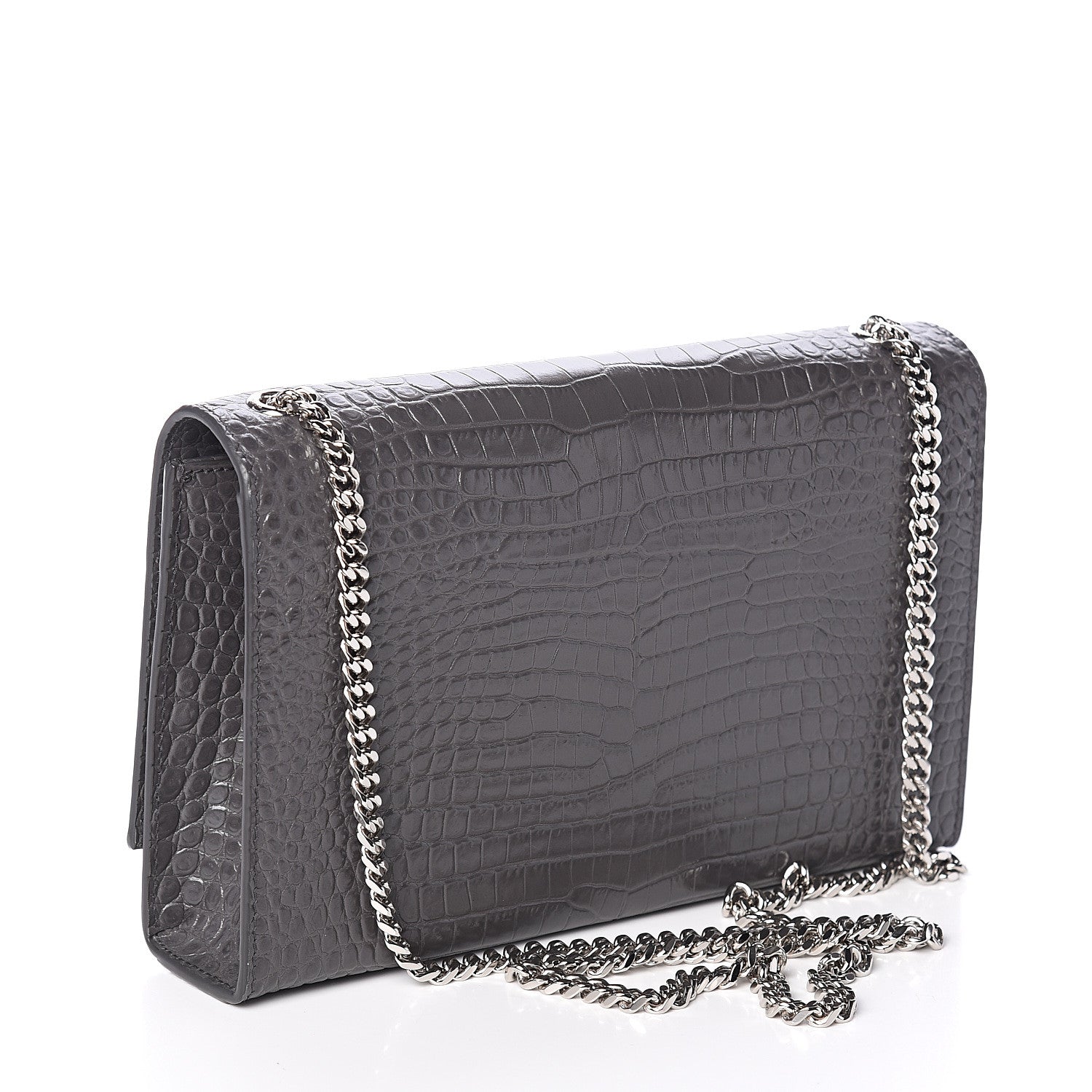 Saint Laurent Calfskin Crocodile Embossed Medium Classic Monogram Kate Tassel Satchel Storm 2 of 8