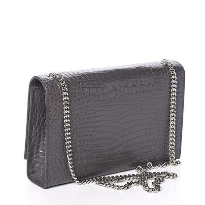 Saint Laurent Calfskin Crocodile Embossed Medium Classic Monogram Kate Tassel Satchel Storm 2 of 8