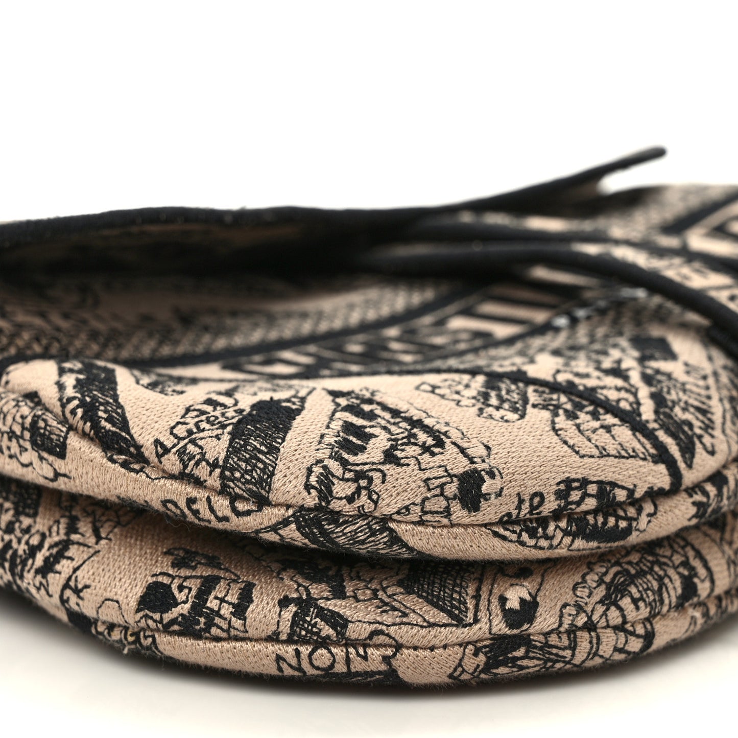 Canvas Embroidered Plan De Paris Printed Saddle Bag Beige Black