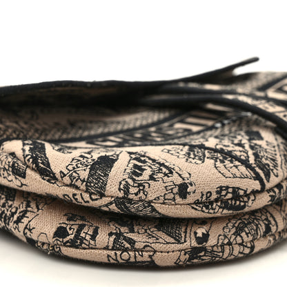 Christian Dior Canvas Embroidered Plan De Paris Printed Saddle Bag Beige Black 6 of 7