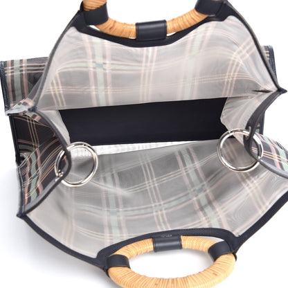 Fendi Mesh Vitello Century Wicker Tartan Plaid Large Runaway Shopper Tote Black Blue Notte 5 of 9