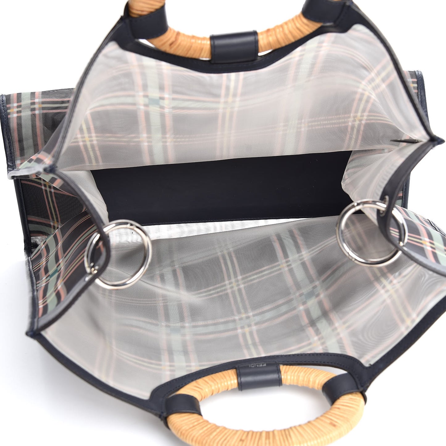 Mesh Vitello Century Wicker Tartan Plaid Large Runaway Shopper Tote Black Blue Notte