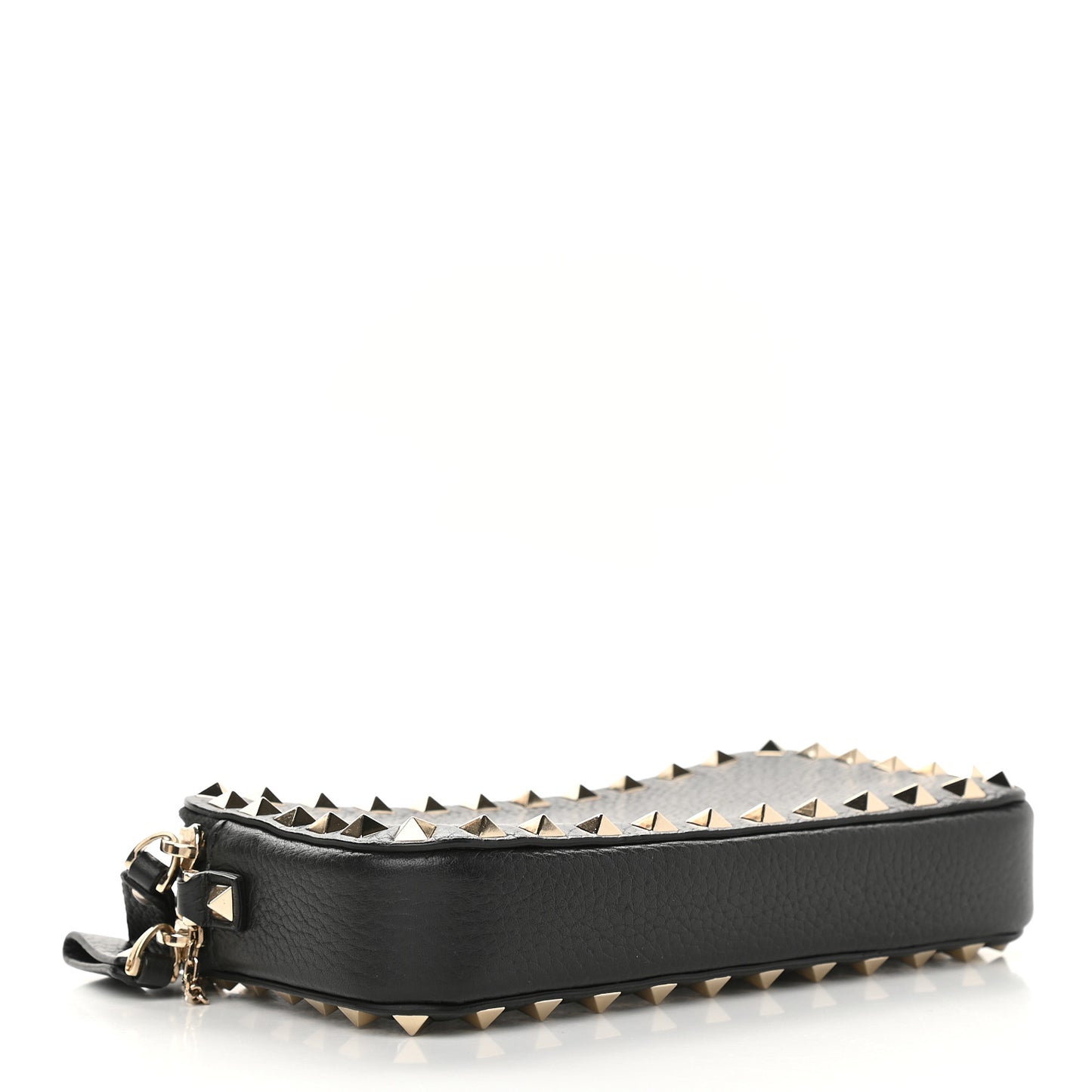 Pebbled Calfskin Rockstud Double Zip Camera Crossbody Bag Black