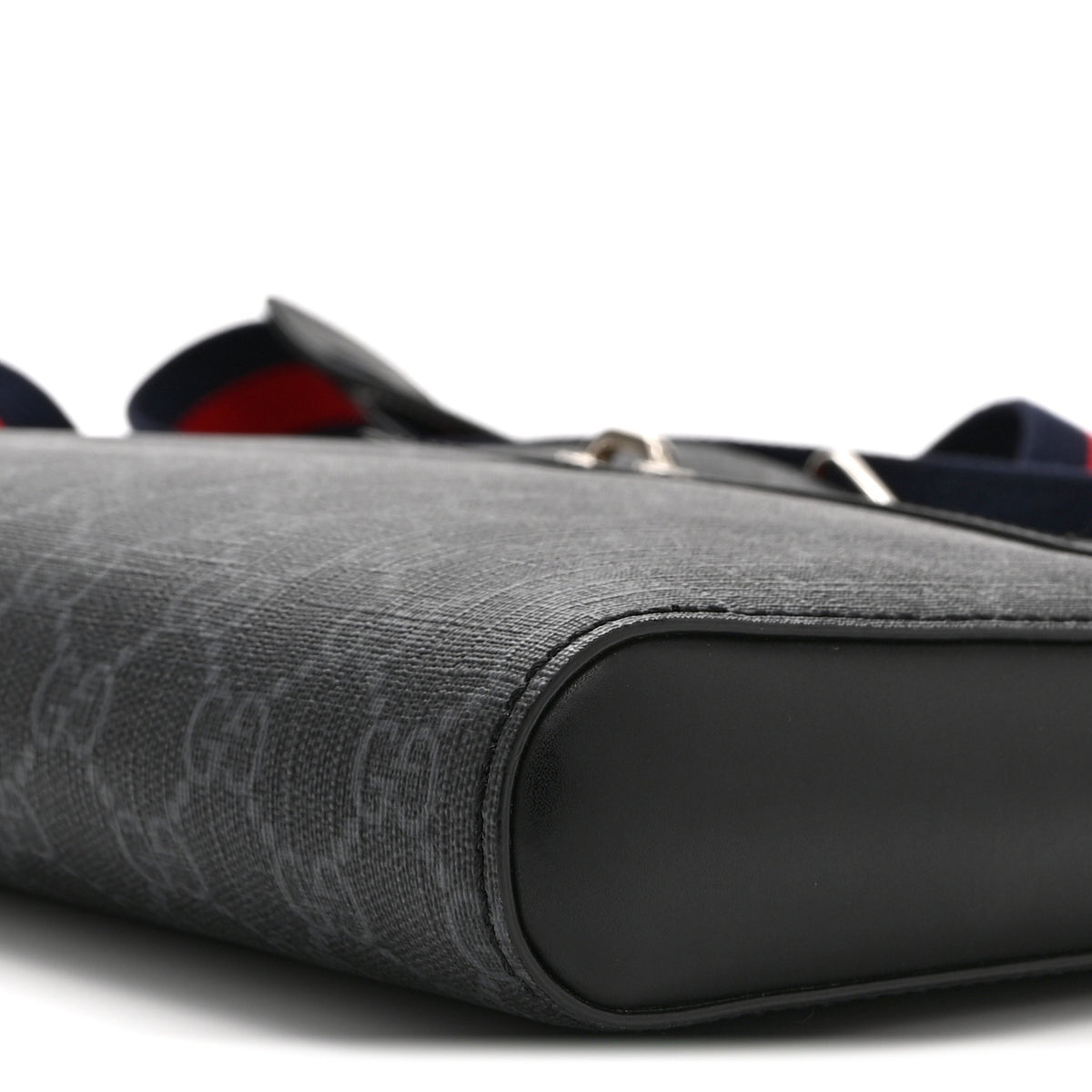 GG Supreme Monogram Web Small Flat Messenger Bag Black Grey