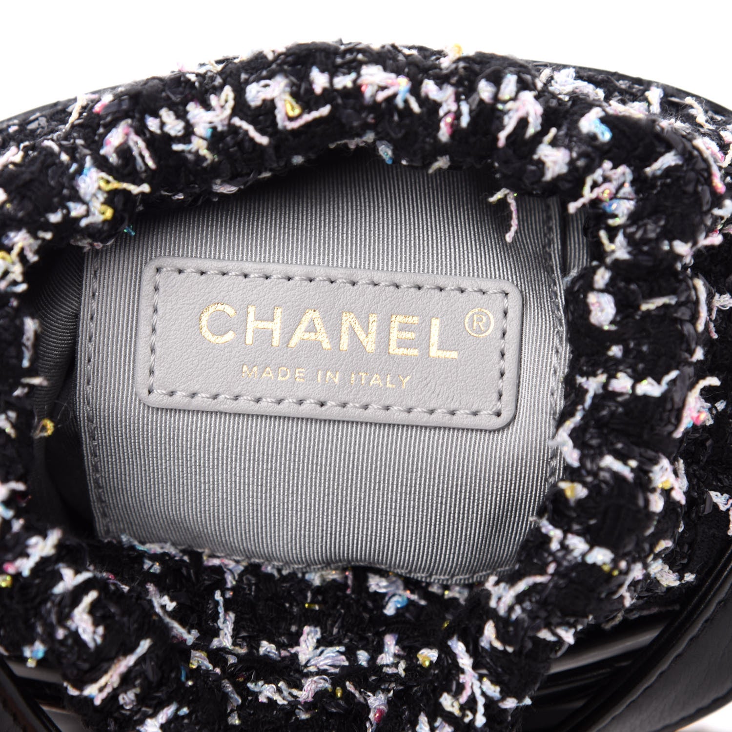 Chanel Calfskin Tweed Small CC Chain Bucket Drawstring Bag Black Multicolor 6 of 11